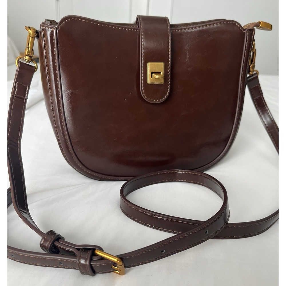 Minimalist Deep Espresso Leather Crossbody with Vintage Gold Latch Closure